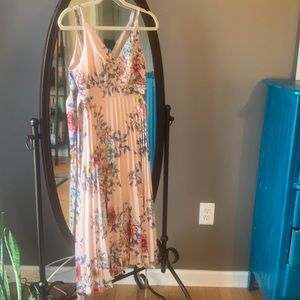 Pink floral midi dress